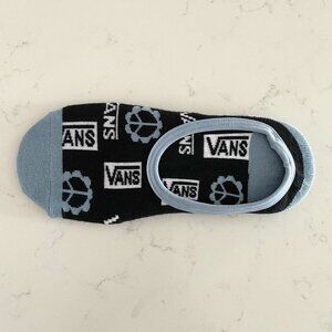 Vans No Show Socks w Logo + Peace Sign Black Blue & White Sz OS NWOT